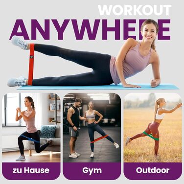 Набір фітнес-гумок для тренувань: 4 шт. (латекс/тканина) + eBook | Гумки для фітнесу, йоги, силових тренувань, Booty Band