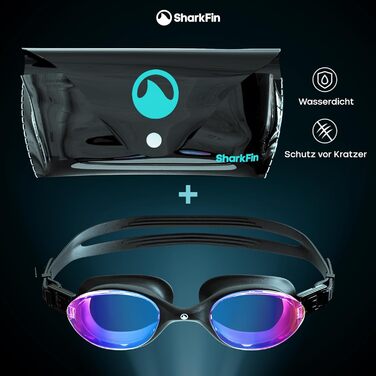 Окуляри для плавання SharkFin з захистом від УФ та запобіганням запотіванню, комфортні, з етиуі, для дорослих та підлітків, блакитні