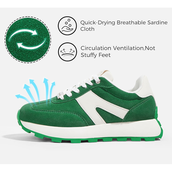 Кросівки жіночі Lucky Step на платформі, ретро стиль – для бігу, тенісу та повсякденного носіння (Зелено-білі, 37 EU)