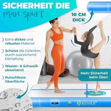 Надувна гімнастична матка KESSER® Airtrack 2м/3м/4м/5м/6м | Килимок для фітнесу, йоги, акробатики | з сумкою та електропомпою | Мінт-зелений (блакитний)
