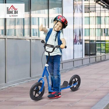 Самокат дитячий HOMCOM 12 дюймів, регульований кермо, гальмо, сталевий, синій для хлопчиків та дівчаток 5-12 років