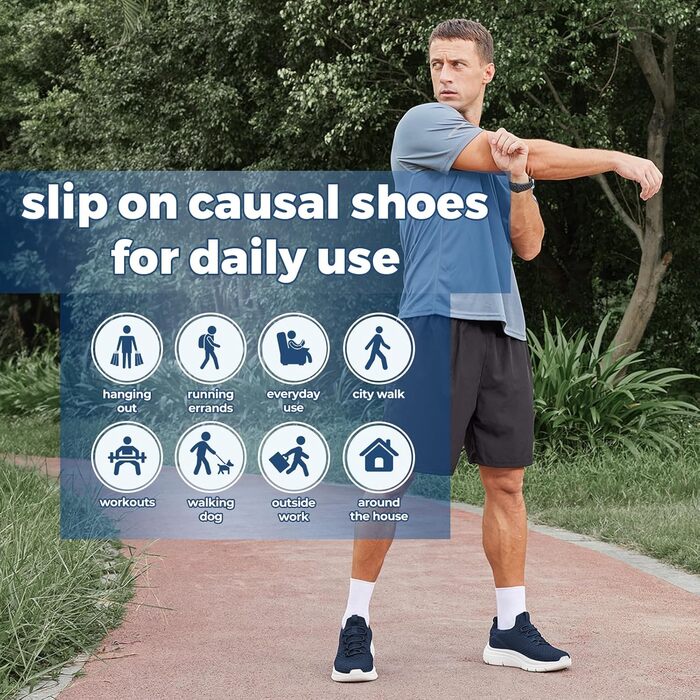 FitVille Кросівки Slip-On для чоловіків: зручні, широкі, дихаючі, для занять спортом, бігу, фітнесу та прогулянок (40 EU, X-широкі, темно-синій)