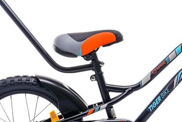 Дитяче велосипед Sun Baby Tiger Tracker 14/16 дюймів для хлопчиків. Легкий, з бічними колесами та штовхачем, 2-6 років. BMX, чорно-помаранчевий.