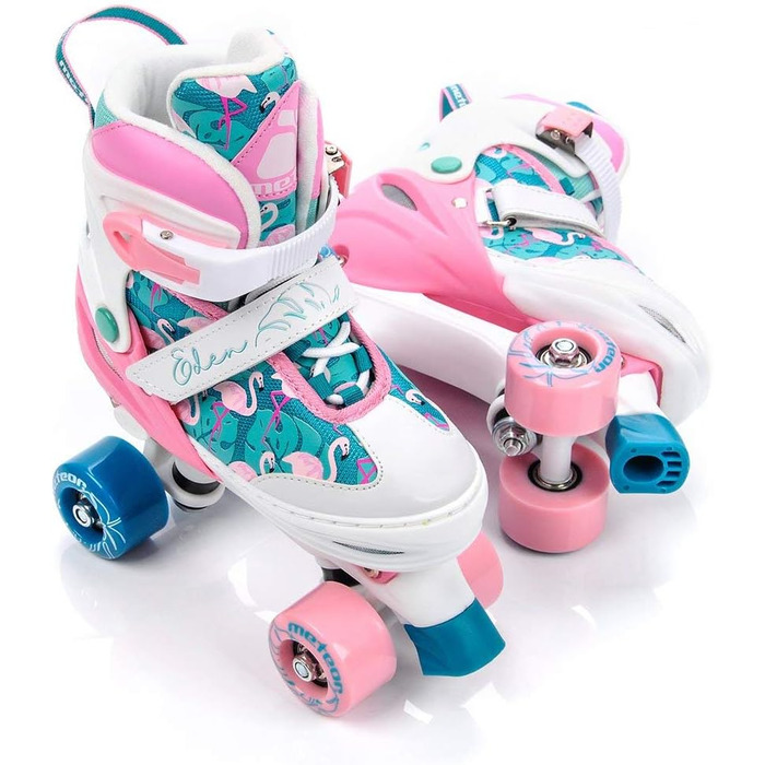 Роликові ковзани Meteor Retro - стильні ролики 80-х для дітей та підлітків. Quad skate, 5 кольорів, регульований розмір (L 39-42, Eden)