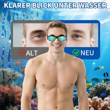 Окуляри для плавання унісекс для дорослих, професійні окуляри для дайвінгу з UV-захистом, антизапітніння, антивитік, чіткий огляд, м'які носові упори (блакитні)