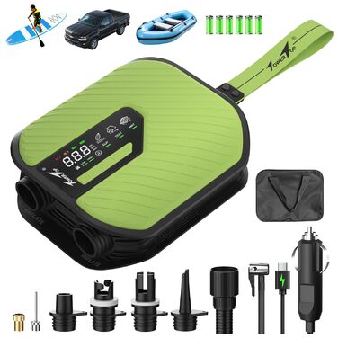 Акумуляторний насос TowerTop Sup Pumpe 10500mAh для SUP-дошки, авто та каяків, 50 PSI, 12V двоступеневий (накачування та випускання) з 8 насадками