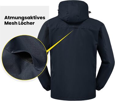 Чоловіча outdoor куртка для походів donhobo: водовідштовхуюча, вітрозахисна та дихаюча функціональна куртка для трекінгу зі знімним капюшоном (Темно-синя, L)