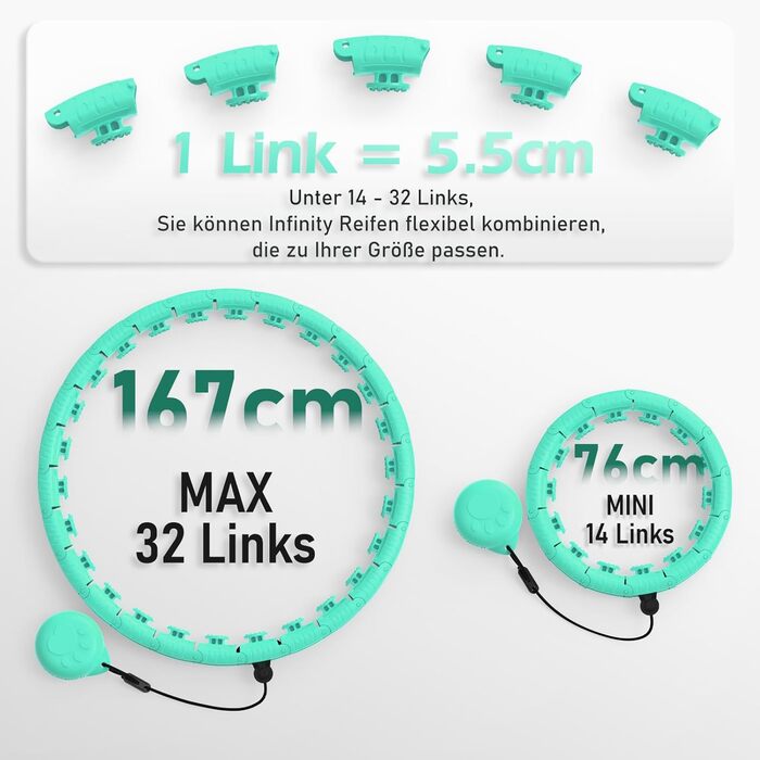 Розусний обруч для схуднення з вантажем (24 вузли, 77-132 см) Hula Hoop для дорослих та початківців, світло-блакитний