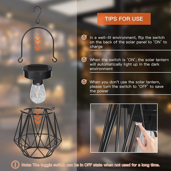 2 Сонячні ліхтарі для вулиці, підвісні, IP65, металеві, LED, для саду, патіо, кемпінгу, газону, чорні (шестикутні)