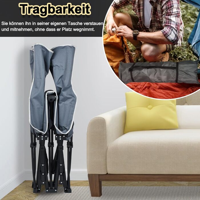 Розкладне ліжко VA-Cerulean для кемпінгу та відпочинку: міцне, легке, з кишенею та сумкою для транспортування (250 кг, 190x62x38 см)