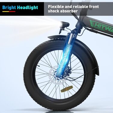 Електровелосипед HITWAY 20'' Fat Tire, складаний, акумулятор 36В 12А·год / 48В 15А·год, запас ходу до 100 км, 7 швидкостей, для міста та бездоріжжя