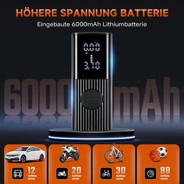 Портативний електричний компресор GEAREVER 6000mAh, 150 PSI, 12V, з LED-ліхтарем та USB Powerbank для авто, велосипедів, мотоциклів і м'ячів