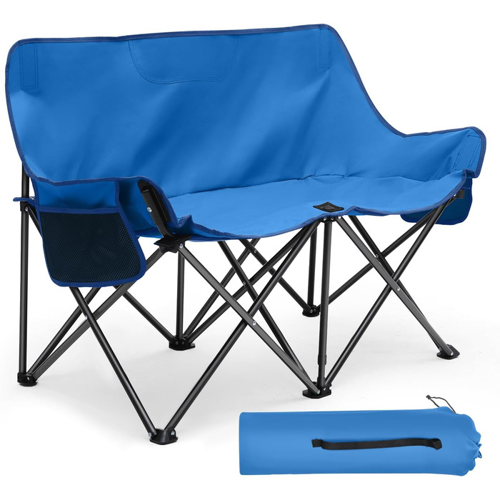 Складне крісло-диван для кемпінгу Sunula на 2 особи - портативне крісло з підлокітниками та сумкою, ідеально для пікніків, кемпінгу, саду, балкону, намету та риболовлі. Синій, 110 см