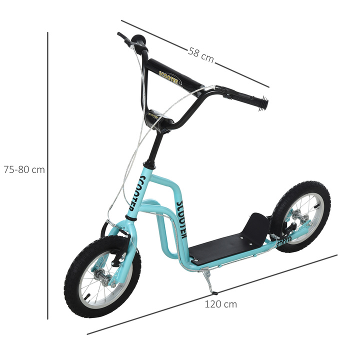 HOMCOM Scooter Kick Scooter Дитячий самокат Міський самокат з 12 дюймовими пневматичними шинами, кікборд для дітей від 5 років, синій, регульований 120x58x75-80см