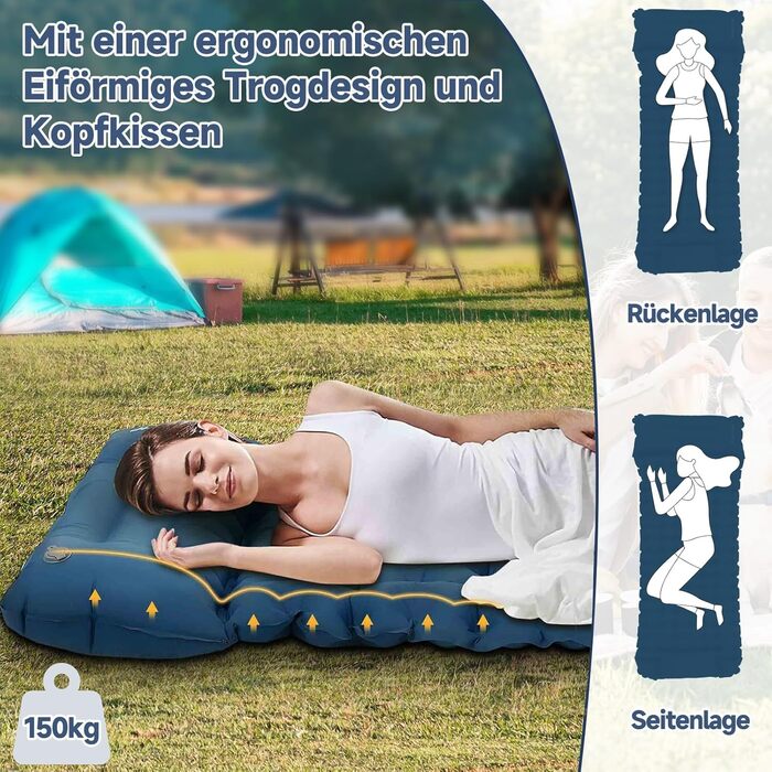 Каремат туристичний HAUSPROFI самонадувний, ультралегкий, з помпою та подушкою, армійний камуфляж (темно-синій)