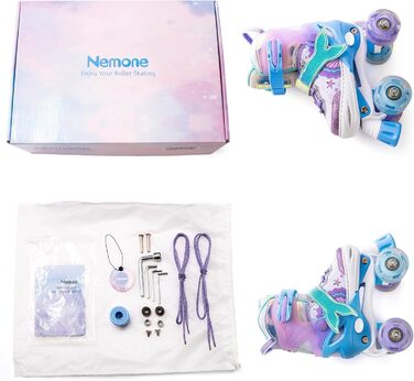 Роликові ковзани NEMONE для дівчаток, розміри 32-36 EU, блакитний/фіолетовий, регульовані, для дому та вулиці