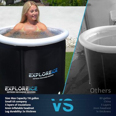 Портативна крижана ванна для спортсменів Explore, XL, преміум, чорна, для занурення у холодну воду на вулиці, Ice Barrel, холодова терапія