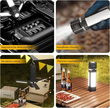 Тeleskopна кемпінгова лампа: LED-ліхтар з 5 режимами освітлення, магнітна, складна, для кемпінгу, походу, надзвичайних ситуацій (чорний)