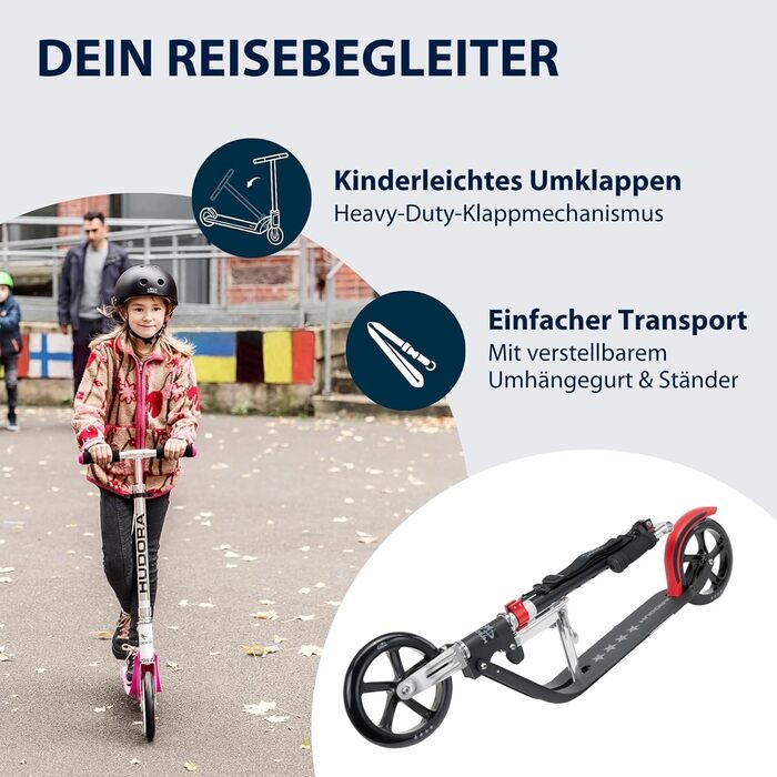 Самокат HUDORA BigWheel 205 алюмінієвий, міський, складаний, регульований по висоті, для дітей і дорослих до 100 кг, з підніжкою