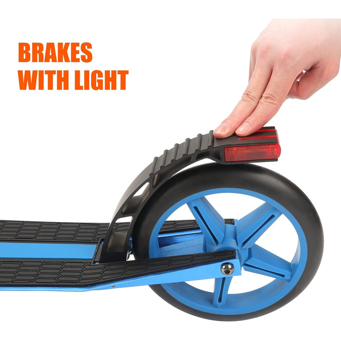 Скутер Lamborghini Tretroller Cityroller з великим колесом, складаний, регульована висота, для дорослих та дітей, з підставкою, передньою амортизацією та гальмом на задньому колесі, синій, до 100 кг