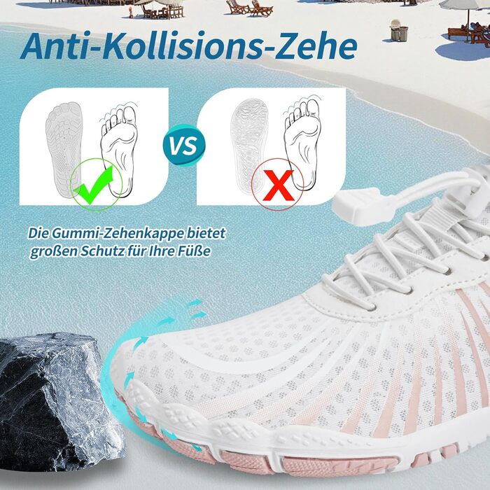 Водні шкарпетки WateLves: унісекс, для чоловіків та жінок, швидко сохнуть, з антиковзкою підошвою та широкою носовою коробкою. Білий, оранжевий, 39 EU