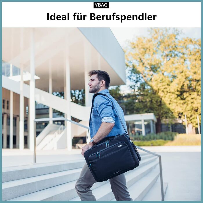 YBAG Commuter – екологічна велосипедна сумка для ноутбука, офісна сумка на багажник з 4 відділеннями, внутрішніми кишенями, сіткою для пляшки, дощовим захистом і світловідбивачами