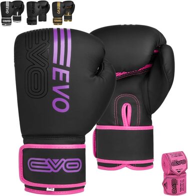 Боксерські рукавички EVO для чоловіків та жінок, MMA, Муай Тай, бокс, кікбоксинг, тренування, спаринги, рожеві, 8 OZ, з рожевими бандажами