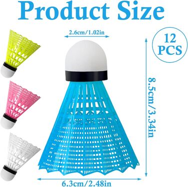 Набір для бадмінтону FYSL 12 шт. Міцні нейлонові волани, швидкісні, для гри на відкритому повітрі, тренувань, відпочинку, початківців (білий+жовтий+рожевий+блакитний)