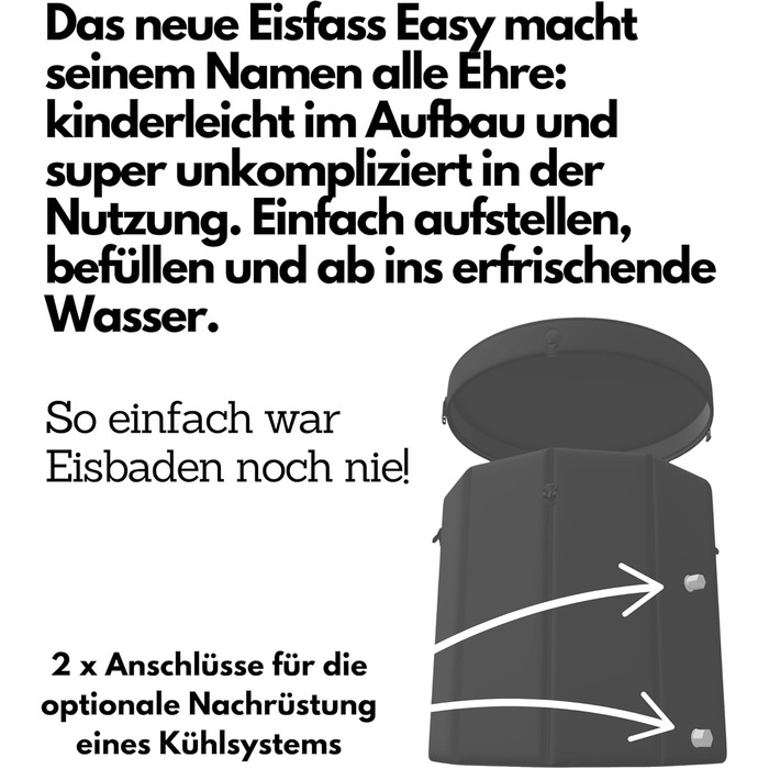 Оригінальна преміум льодяна ванна Eisfass XL 250л для дому – криотерапія, для спортсменів і новачків, з аксесуарами, Ø80×75см, запатентовано в Європі