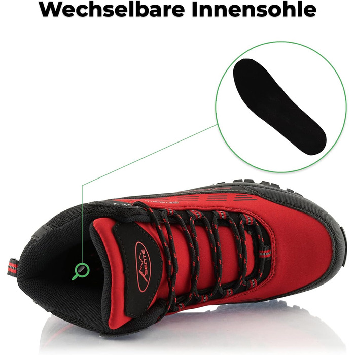 Черевики для піших прогулянок для жінок та чоловіків, водонепроникні зимові черевики (36 EU, червоний, чорний)