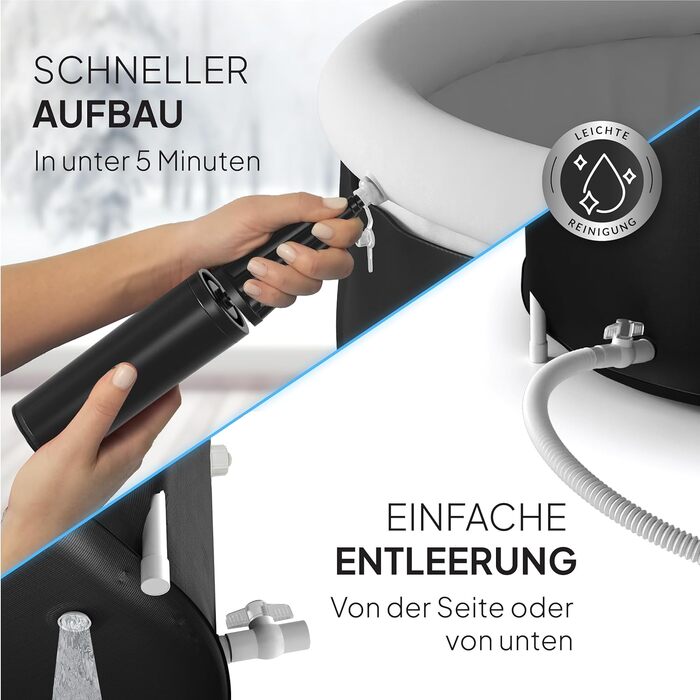 Електричне крио-ванна для спорту та початківців, 80 см, повний комплект - криотерапія вдома. Чорна емальована ванна з 5 шарами ізоляції