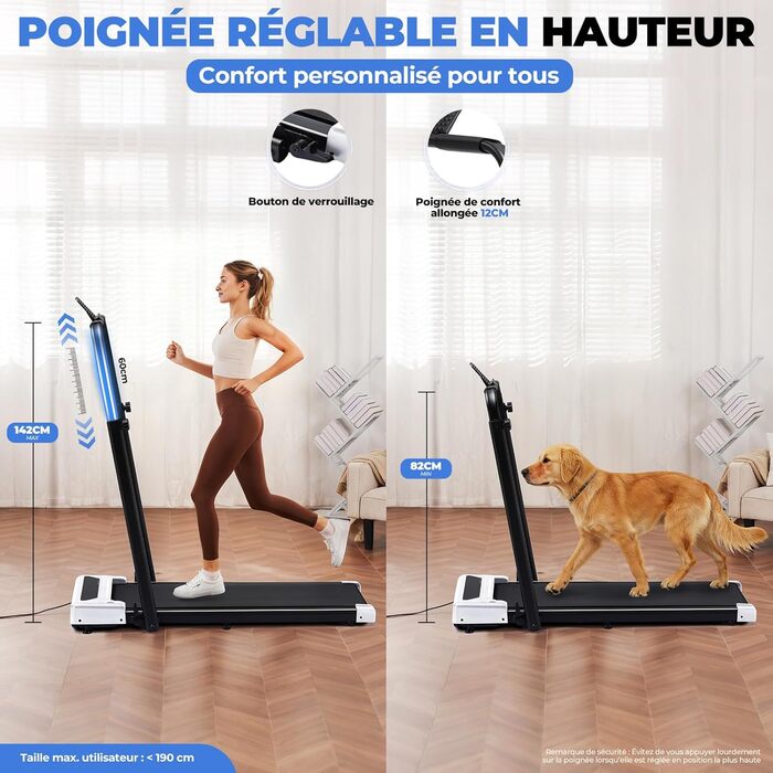 GTPLAYER Ходунка для дому, біговий килимок складаний з LED-дисплеєм та пультом, регульовані підлокітники, двигун 2.5 PS, фітнес, тренування, домашній фітнес, зелений (білий)