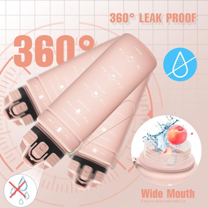 Спортивна пляшка для води 500 мл/1 л/700 мл/1500 мл Tritan, BPA-free, з маркуванням часу, витікання, для фітнесу, велосипеда, відпочинку, йоги, спортзалу, школи (темно-зелений, темно-синій, рожевий)