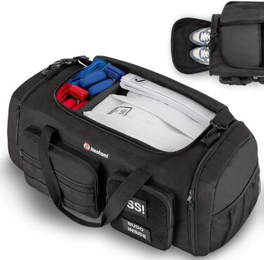 Спортивна сумка для бойових мистецтв 50L чорна для дзюдо, джиу-джитсу, карате з окремими відділеннями та відділенням для взуття