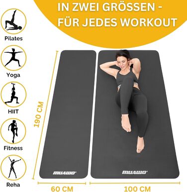 Килимок для тренувань Muawo Premium: фітнес, йога, гімнастика | Нековзний | Товстий та довгий (190 x 100 x 1,5 см) | Сірий