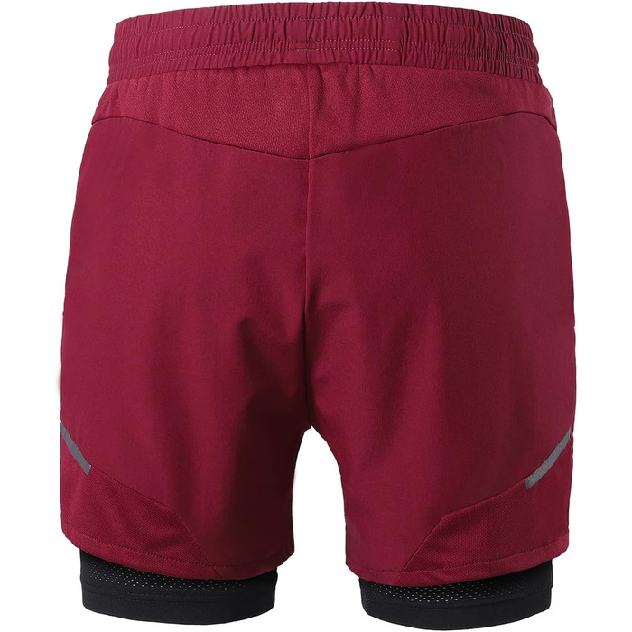 Шорти для бігу чоловічі ARSUXEO 2-в-1 з підкладкою з сітки та кишенями на блискавці, червоні