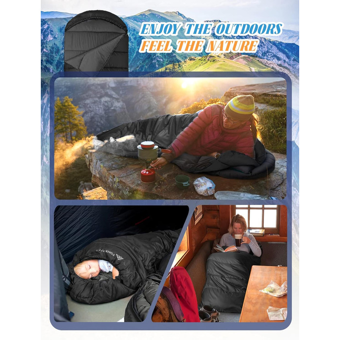 Сплячий мішок Forceatt Winter 4 Seasons -7~20°C для дорослих, чорний, 210x80 см, водовідштовхуючий, 1.8 кг
