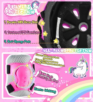 Дитячий шолом Einhorn для дівчаток з наколінниками. Захист для роликів, скейтборду, самокату та велосипеда. Розмір S (3-6 років). Рожевий колір.