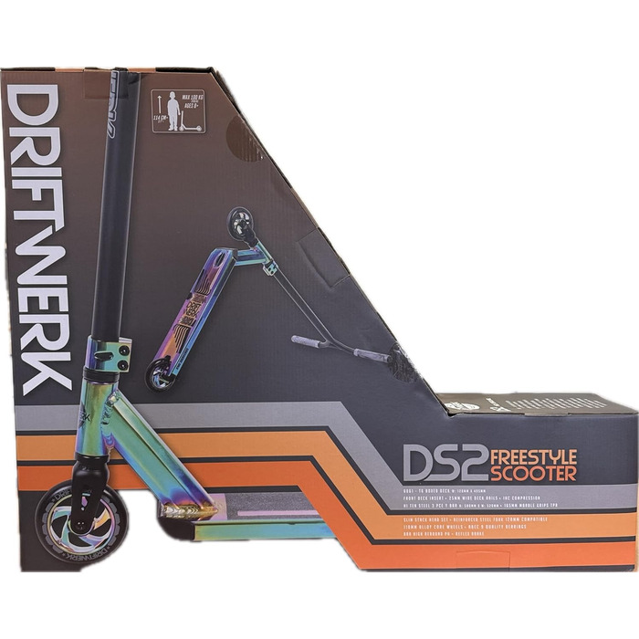 Трюковий самокат Driftwerk DS2+ для дітей, неохром, веселка, фристайл