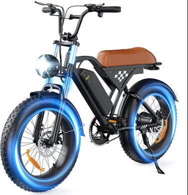 Електровелосипед Finbike з універсальними 20x4.0 дюймовими широкими шинами, знімним акумулятором 10.4Ah, 4 режимами їзди, запасом ходу до 100 км, для чоловіків і жінок