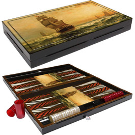 Дерев'яна настільна гра нарди PrimoLiving Deluxe XXL 57x48,8 см, складаний кейс, стиль Sailor
