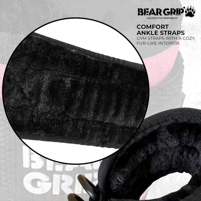 Петлі для ніг BEAR GRIP з неопрена з хутром, подвійні D-кільця з нержавіючої сталі, міцна застібка, для тренування преса, сідниць і ніг, пара