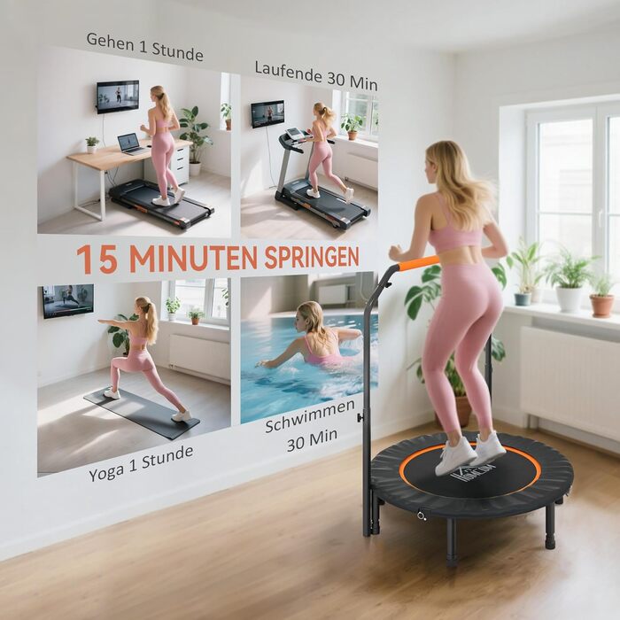 HOMCOM Міні-трамплін для фітнесу 102 см, складаний, з регульованою ручкою, до 150 кг, чорний+помаранчевий
