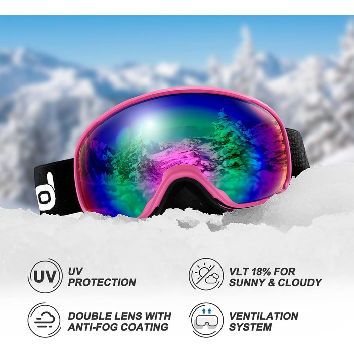 Шолом для лиж та сноуборду Ololand з маскою, рожевий, M (55-59 см), захист UV 400