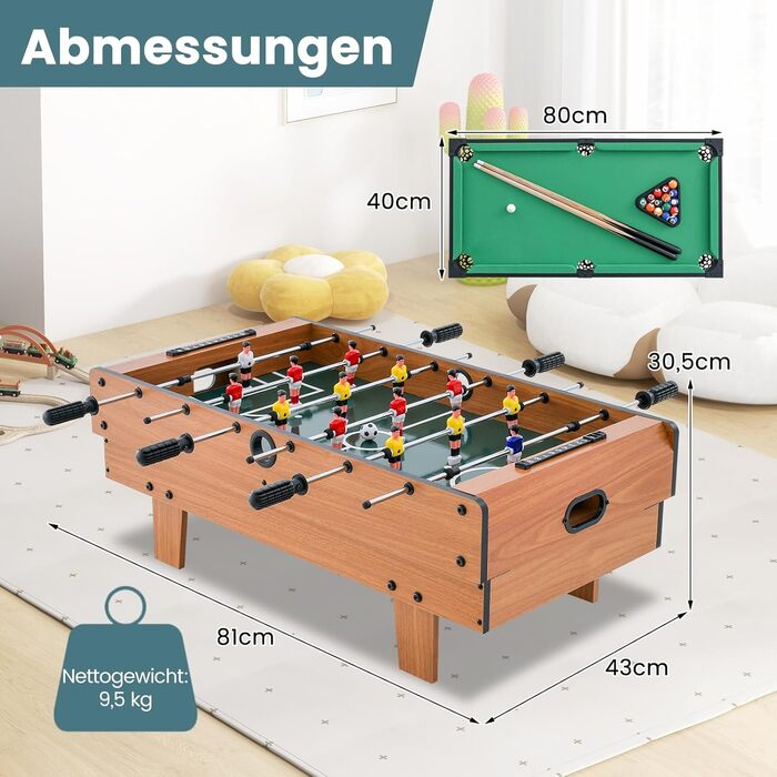 COSTWAY 4-в-1 ігровий стіл: пінг-понг, хокей, футбол, більярд, дерев'яний, для дітей та дорослих