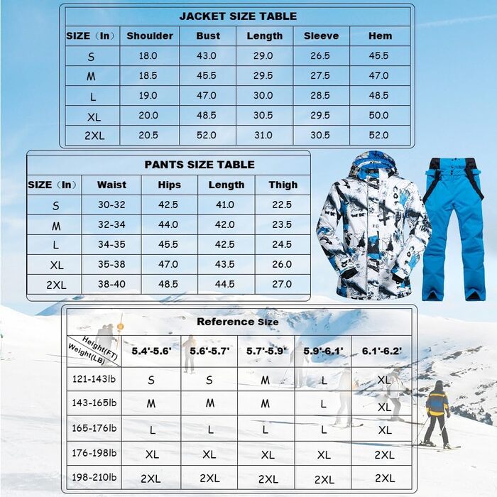 Чоловічий комплект гірськолижний: куртка та штани (сніговий комбінезон) - водонепроникний, вітронепроникний, з капюшоном, синій + синій, XXL