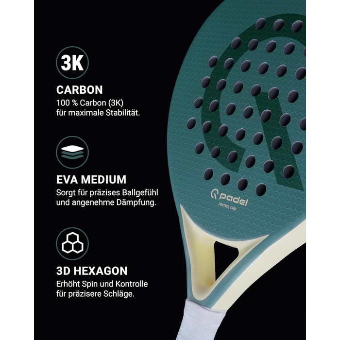 Ракетка для падел Q Padel C300 360g (3K Carbon) – для контролю, легка, унісекс