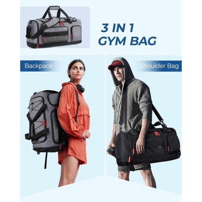 BAGSMART спортивна сумка для жінок і чоловіків, з відділенням для взуття та вологих речей, водонепроникна, для спортзалу, подорожей, фітнесу, плавання, темно-сіра