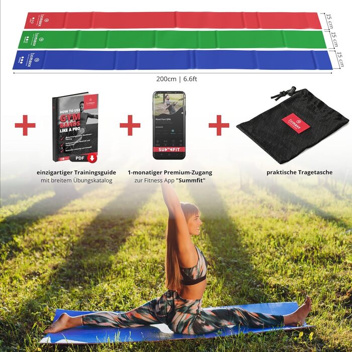 Набір фітнес-гумок 3 шт. - 2 м, гумки з опором + eBook | Гумки для фітнесу, йоги, силових тренувань