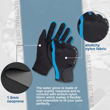 Рукавички XUKER з неопрену, 1,5 мм для дайвінгу, снорклінгу, веслування, серфінгу, каякінгу, кану, підводного полювання, катання на лижах та інших водних видів спорту (1,5 мм, S)